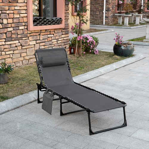 Outsunny ležalnik s 5-stopenjskim nagibnim naslonom in blazino, zložljiv vrtni ležalnik iz jekla in mrežaste tkanine, siva, (20744558) Cene