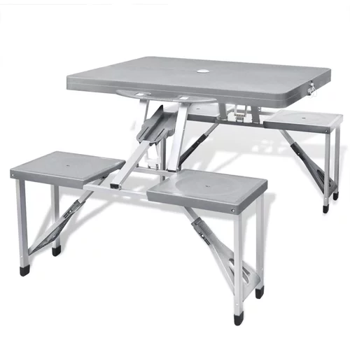 vidaXL Lahek siv set za kampiranje zložljiva miza s 4 stolčki, (20817026)