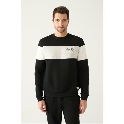 Avva Men's Black Crew Neck 3-thread Fleece Block Color Printed Standard Fit Regular Cut Sweatshirt Slike