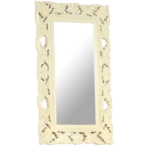 Maison Chic Ročno izrezljano Ogledalo - Zrcalo - Kozmetično ogledalo belo 80x50 cm trden mangov les, (21697822) Cene