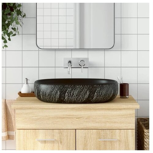 VidaXL Nadgradni umivaonik crni ovalni 59x40x14 cm keramički Slike