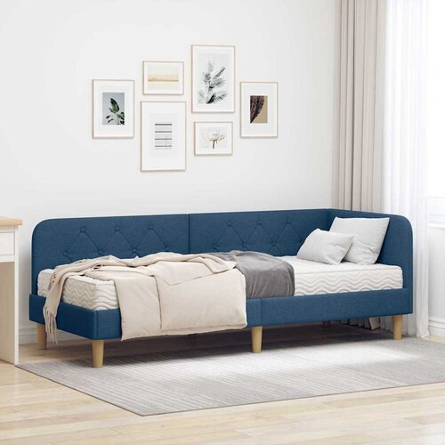 vidaXL Kotna postelja z vzmetnico z vzglavjem Modra 80 x 200 cm blago Cene