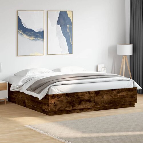  Okvir kreveta s LED svjetlima boja hrasta 200 x 200 cm drveni Cene