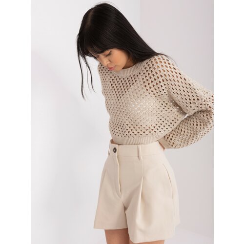 Fashion Hunters Summer sweater jano beige with openwork pattern Slike
