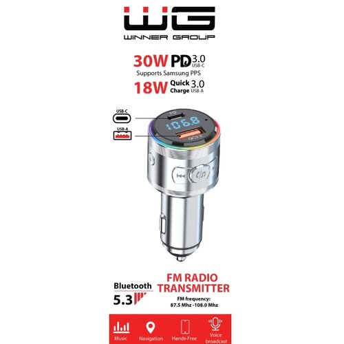 Winner group - auto punjač sa fm predajnikom i handsfree funkcijom, 20 w, srebrne boje Slike