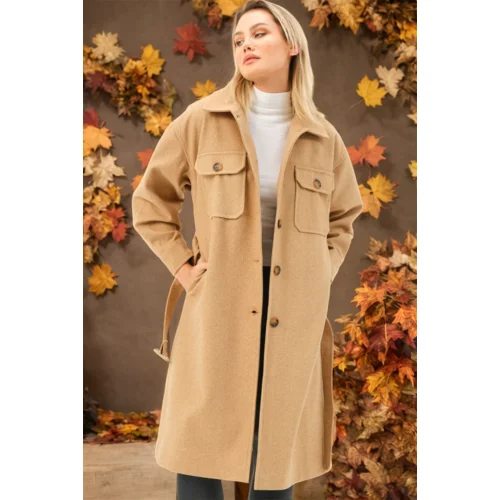 Dewberry Z6777 LADIES' COAT-FLAT CAMEL