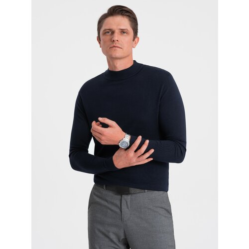 Ombre Men's knitted half-golf with viscose - navy blue Cene