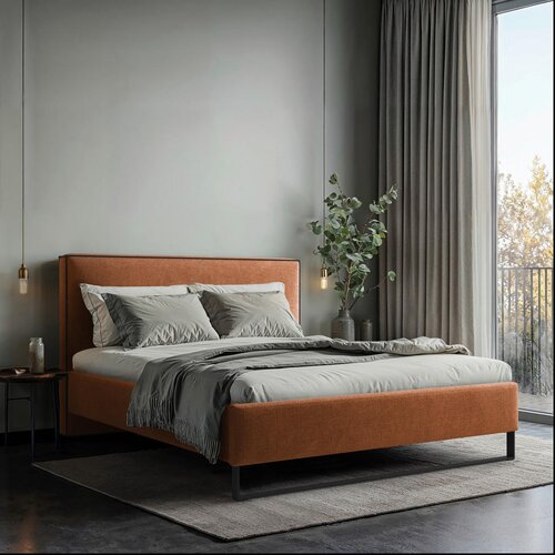 MID.YOU OBLAZINJENA POSTELJA 180 cm x 200 cm , les, tekstil, leseni material opečnato rjava Cene