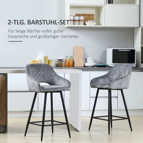  Set od 2 barske stolice u retro stilu bar&amp;scaron;unasti izgled uključujući oslonac za noge 50 cm x 56 cm x 98 cm sive Slike