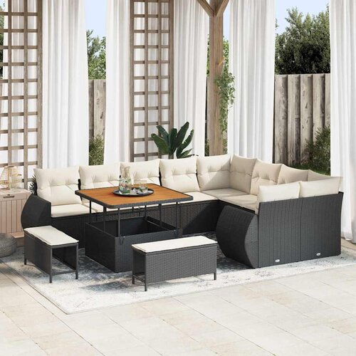 vidaXL 12 delni vrtni sofa set z blazinami črn poli ratan akacija Cene
