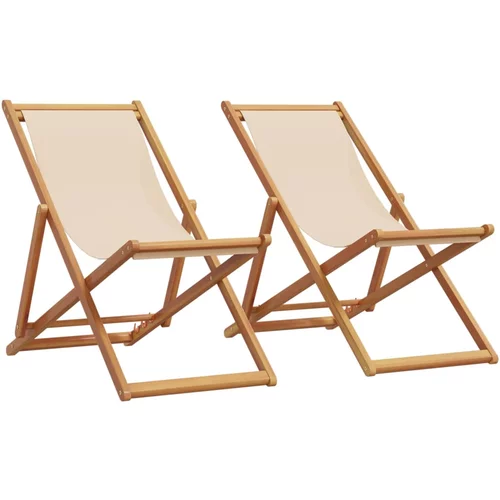 vidaXL Zložljivi stoli za na plažo 2 kosa bež blago in trden les