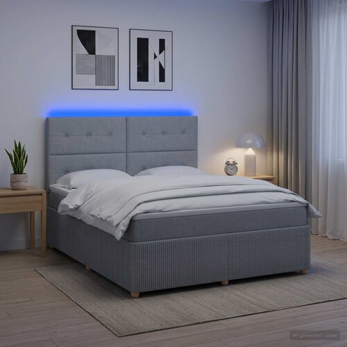  LED okvir za krevet s madracem Svjetlosiva 160 x 200 cm Tkanina Slike