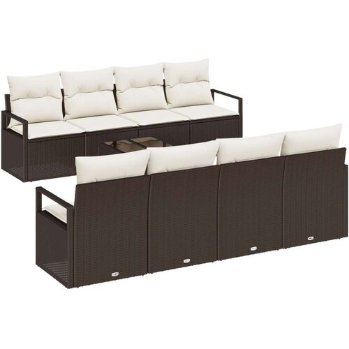  9-dijelni vrtni sofa set s jastucima smeđi poli ratan  2-sjedalna vrtna sofa s jastucima smeđi poli ratan Cijene