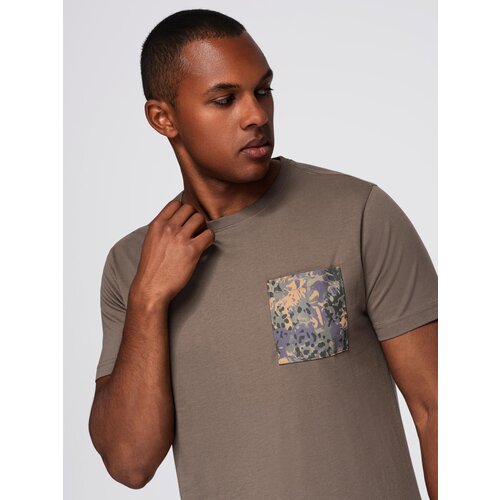 Ombre Men&amp;#039;s cotton t-shirt with printed pocket - dark olive Slike