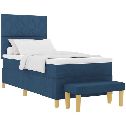 VidaXL Box Spring Krevet s Madracem i Klupom Plavi 90x190 cm Tkanina Slike