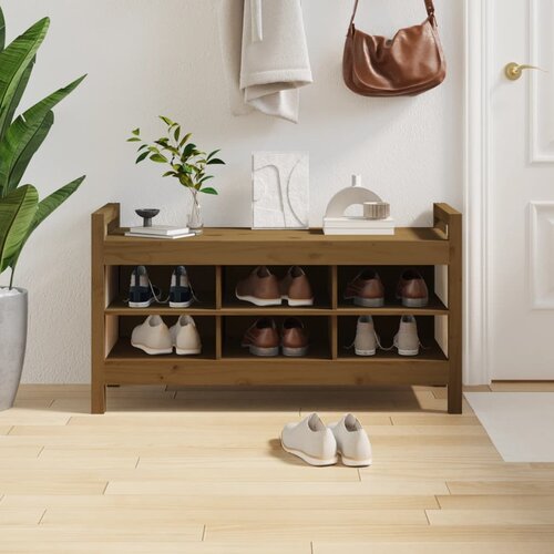 The Living Store Klop za predsobo medeno rjava 110x40x60 cm trdna borovina - Klop Za Predsobo, (21485861) Slike