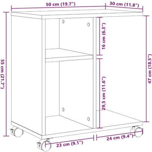 VidaXL Bočni stolić s kotačima bijeli 50x30x55 cm konstruirano drvo Slike