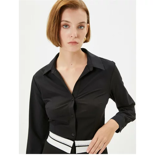 Koton Normal Shirt Collar Plain Black Women's Shirt 4WAK60454UW