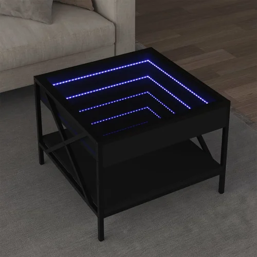 vidaXL Stolić za kavu s beskonačnim LED svjetlima crni 50x50x38 cm