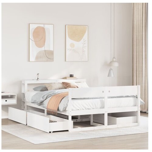 VidaXL Posteljni okvir brez vzmetnice bel 135x190 cm trdna borovina Slike