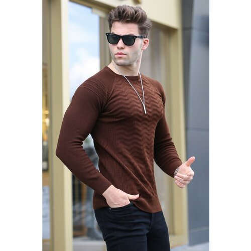 Madmext Men's Dark Brown Sweater 5187 Slike