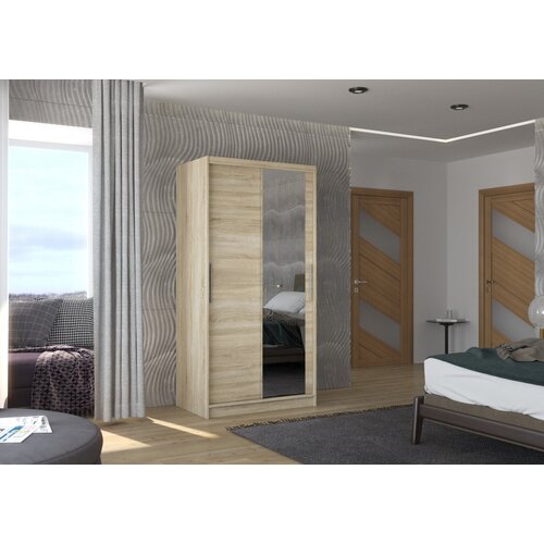 ADRK Drsna omara z ogledalom BAROS, 100 cm - SONOMA-SONOMA HRAST Cene