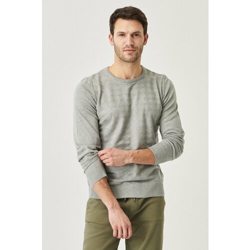 Altinyildiz classics Men's Gray Melange Standard Fit Crew Neck Plain Knitwear Sweater. Slike