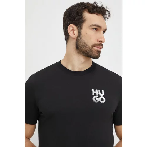 Hugo Bombažna kratka majica moški, črna barva