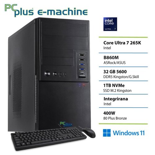 PCPLUS e-machine Core Ultra 7 265K 32GB 1TB SSD Windows 11 Pro tipkovnica mi&scaron;ka namizni računalnik Cene