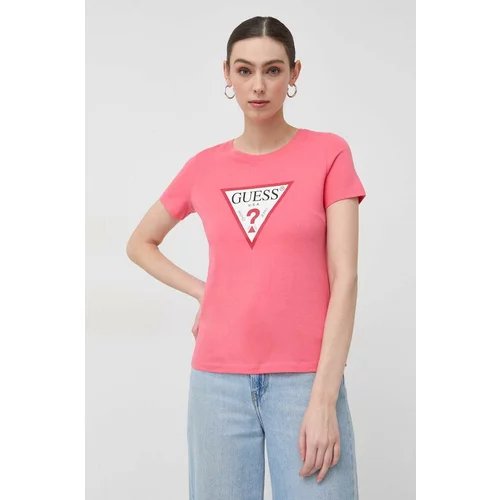 Guess Bombažna kratka majica roza barva
