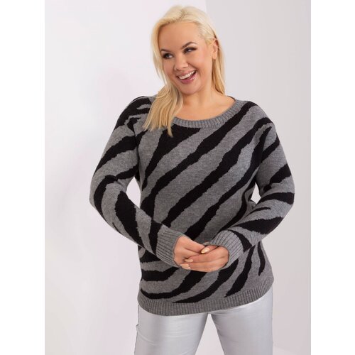 Fashion Hunters Grey women&amp;#039;s oversized sweater with animal print Slike