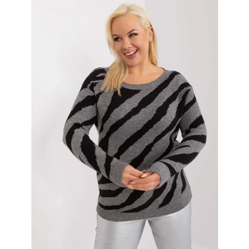 Fashion Hunters Grey women's oversized sweater with animal print