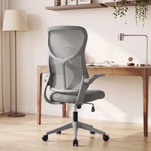  Ergonomska mrežasta uredska stolica okretna stolica s visokim naslonom sklopivi nasloni za ruke funkcija ljuljanja siva Slike