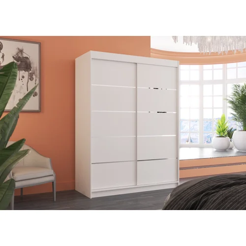 ADRK Furniture Garderobna omara z drsnimi vrati Luft - 150 cm - bela