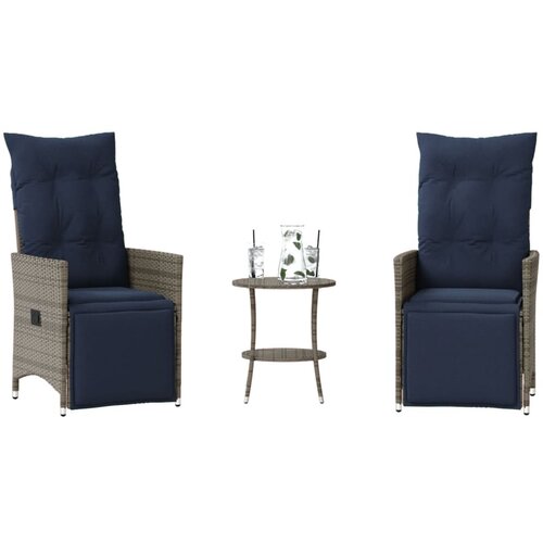 VidaXL Bistro set od 3 komada s jastucima, sivi poliratan Slike