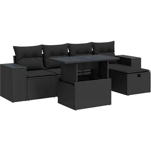 VidaXL 6-dijelni set vrtnih sofa s jastucima crni od poliratana Slike