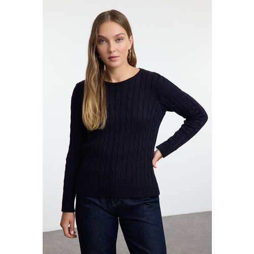 Trendyol Navy Blue Hair Knitted Crew Neck Knitwear Sweater Cene