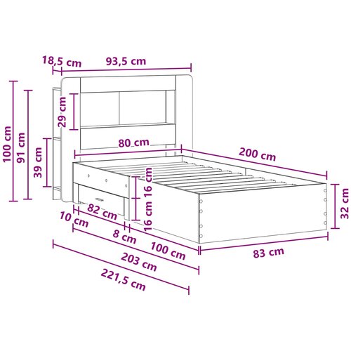  Okvir kreveta s pohranom s uzglavljem Siva Sonoma 80 x 200 cm Slike