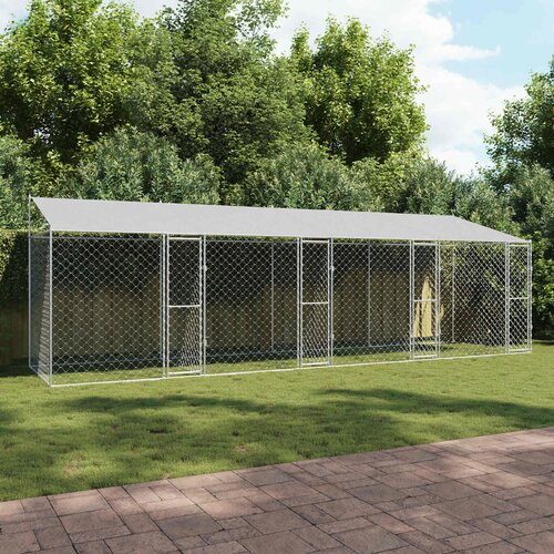  Kavez za psa s krovom Srebrno 800 x 200 x 256 cm Čelik i PE Slike