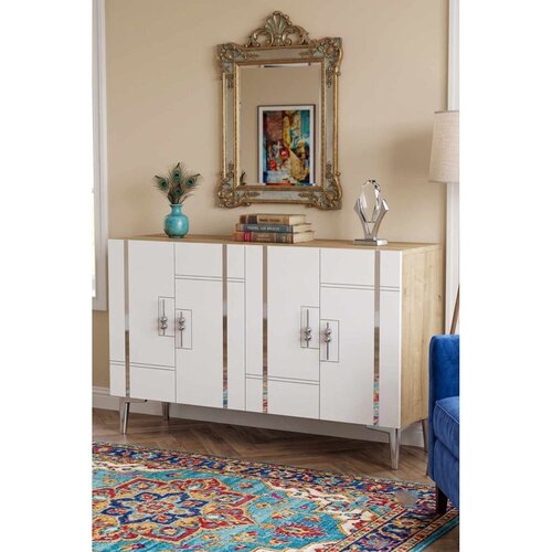 Hanah home komoda Ilay 120, 120 cm, hrast Sapphire / bela / srebrna Cene