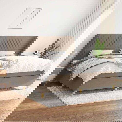  Box spring postelja z vzmetnico taupe 200x200 cm blago Slike