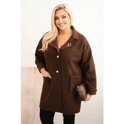 Kesi Włoski Plus Size women&amp;#039;s coat with wool and pockets shearling brown Slike