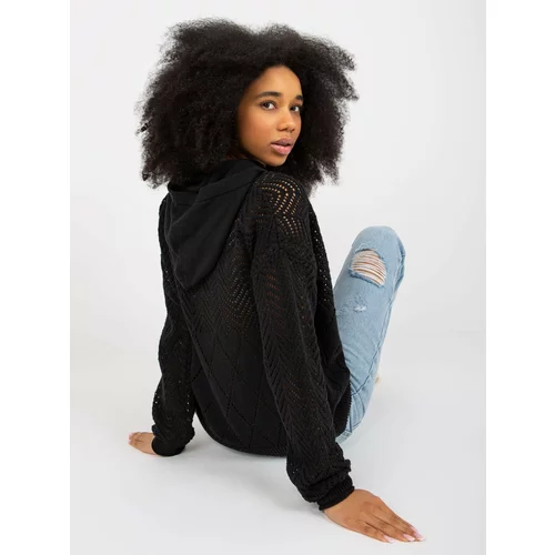 Fashion Hunters Black women's summer sweater with lace pattern