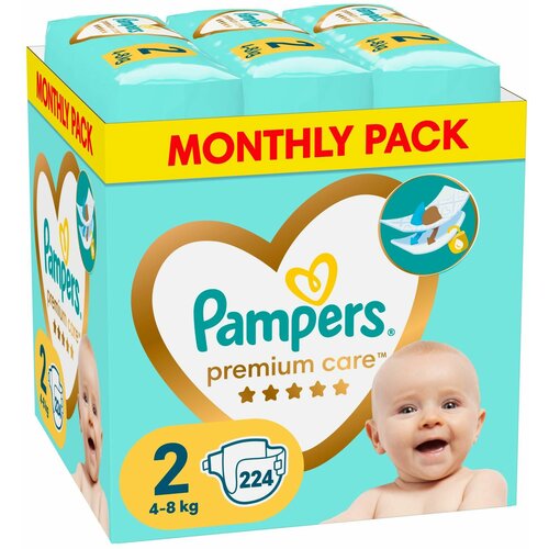 Pampers Pelene Monthly pack Premium S2 MSB 4-8 kg 224 kom. Slike