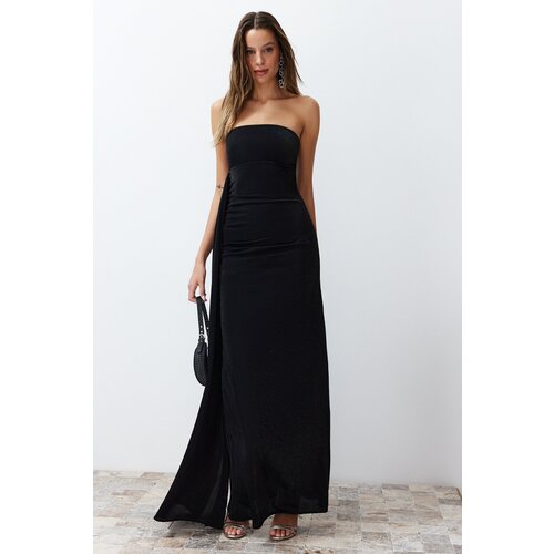 Trendyol Black Shiny Knitted Long Evening Evening Dress Slike