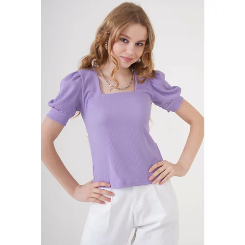 Bigdart 0409 Square Collar Knitted Blouse - Lilac