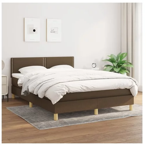 Den Box spring postelja z vzmetnico temno rjava 140x200 cm blago