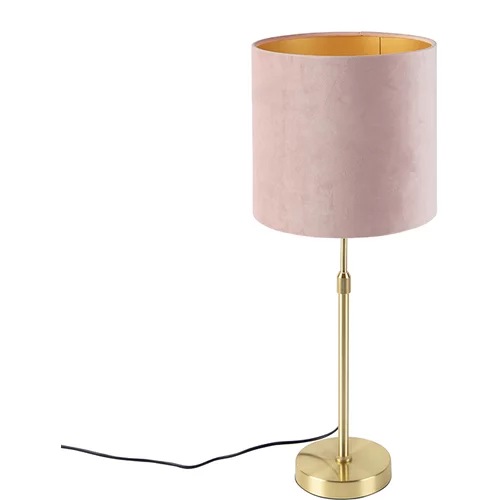 QAZQA Namizna svetilka zlata / medenina z roza žametnim odtenkom 25 cm - Parte