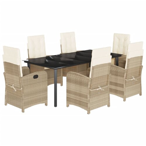  7-dijelni vrtni blagovaonski set od poliratana s jastucima bež 200 cm table length Slike
