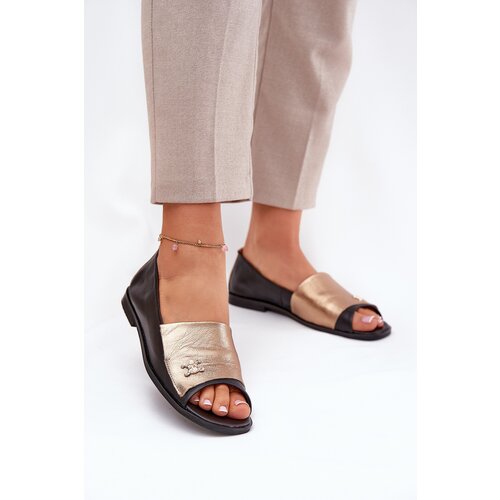 Zazoo Leather Elegant Ballerinas With Open Toes 1865 Gold-Black Cene